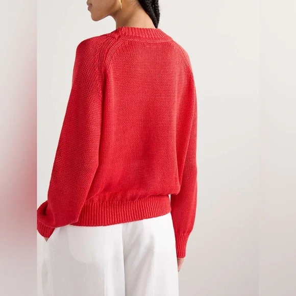 B SIDES “Lind” 100% Italian Linen Knit Red Crewneck Sweater in Geranium sz SMALL - Picture 10 of 11